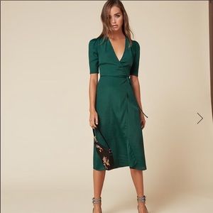 Reformation Marta Wrap Dress in Emerald Green